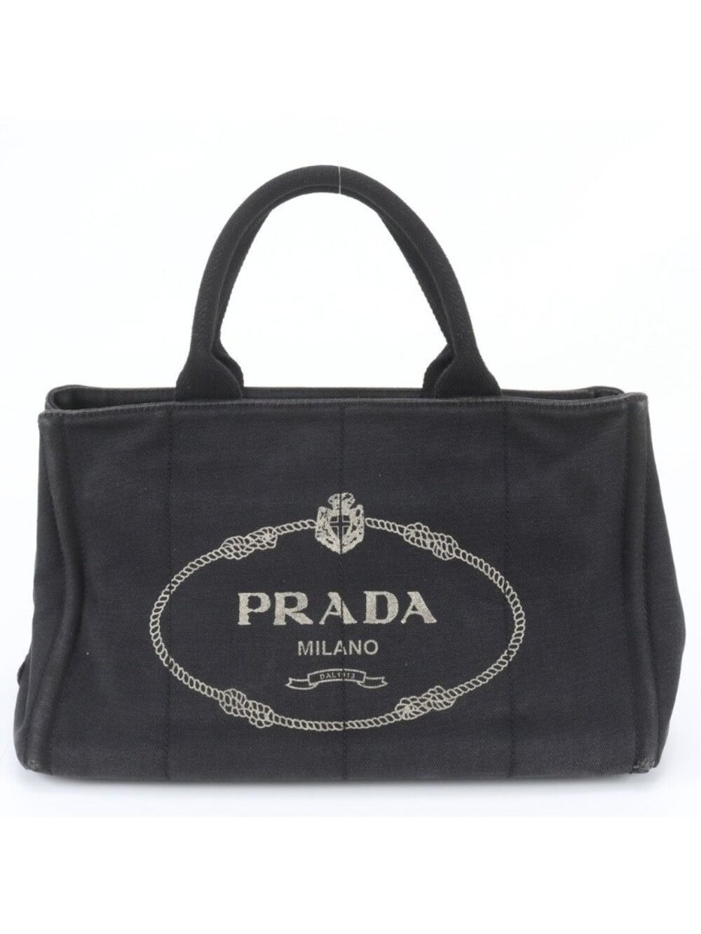 Prada Canapa Triangle Logo Tote Bag Shoulder Hand Black